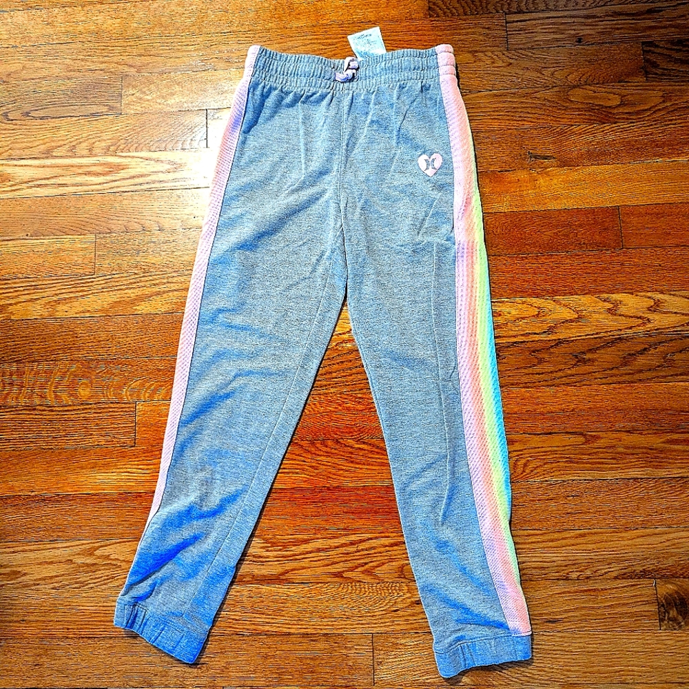 Multicolored striped jogging pants.